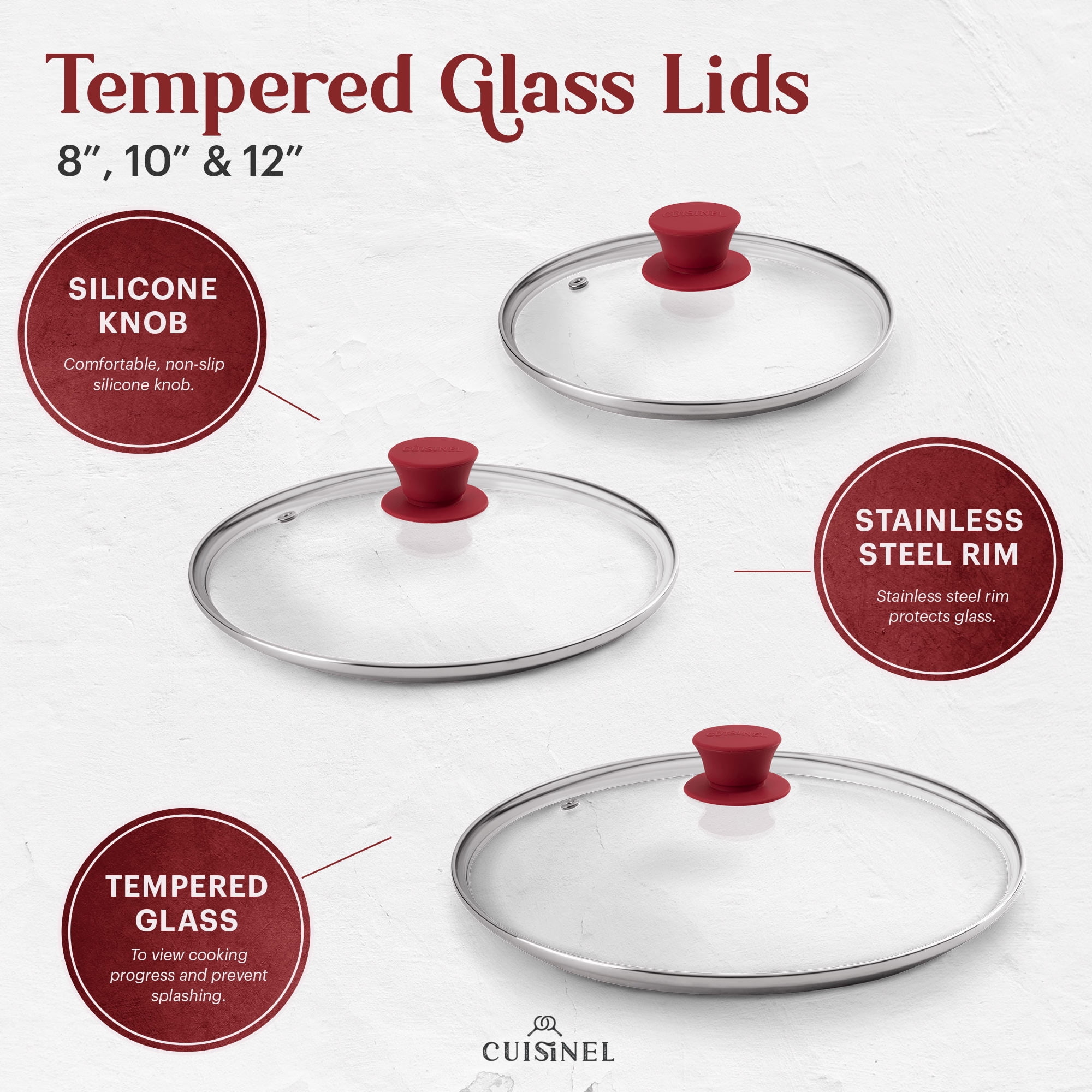 Glass Lids Set - 10 + 12-Inch / 25.4cm+30.48cm / 264mm + 308mm -  Compatible with Lodge Cast Iron - Fully Assembled Tempered Replacement  Cover - Oven