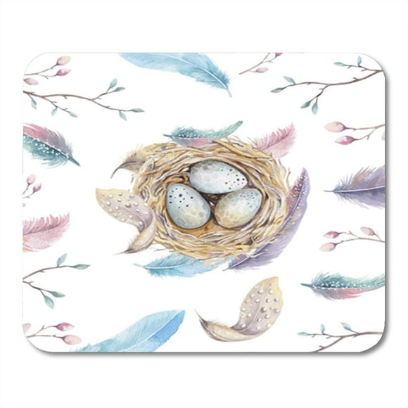 JSDART Watercolor Bird Nest with Eggs Easter Retro Watercolour on White Natural Boho Mousepad Mouse Pad Mouse Mat 9x10 inch