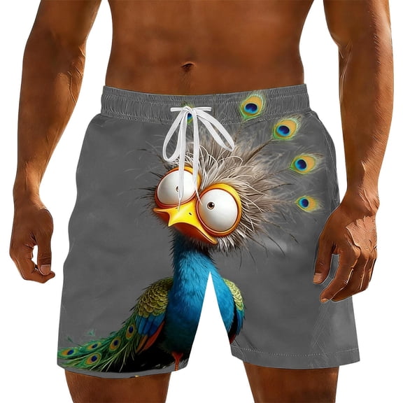 Ceisia Men's Funny Animal Print Beach Shorts Novelty Drawstring Swim Trunks with Hidden Pocket Quick Dry Summer Bottoms Gifts for Father