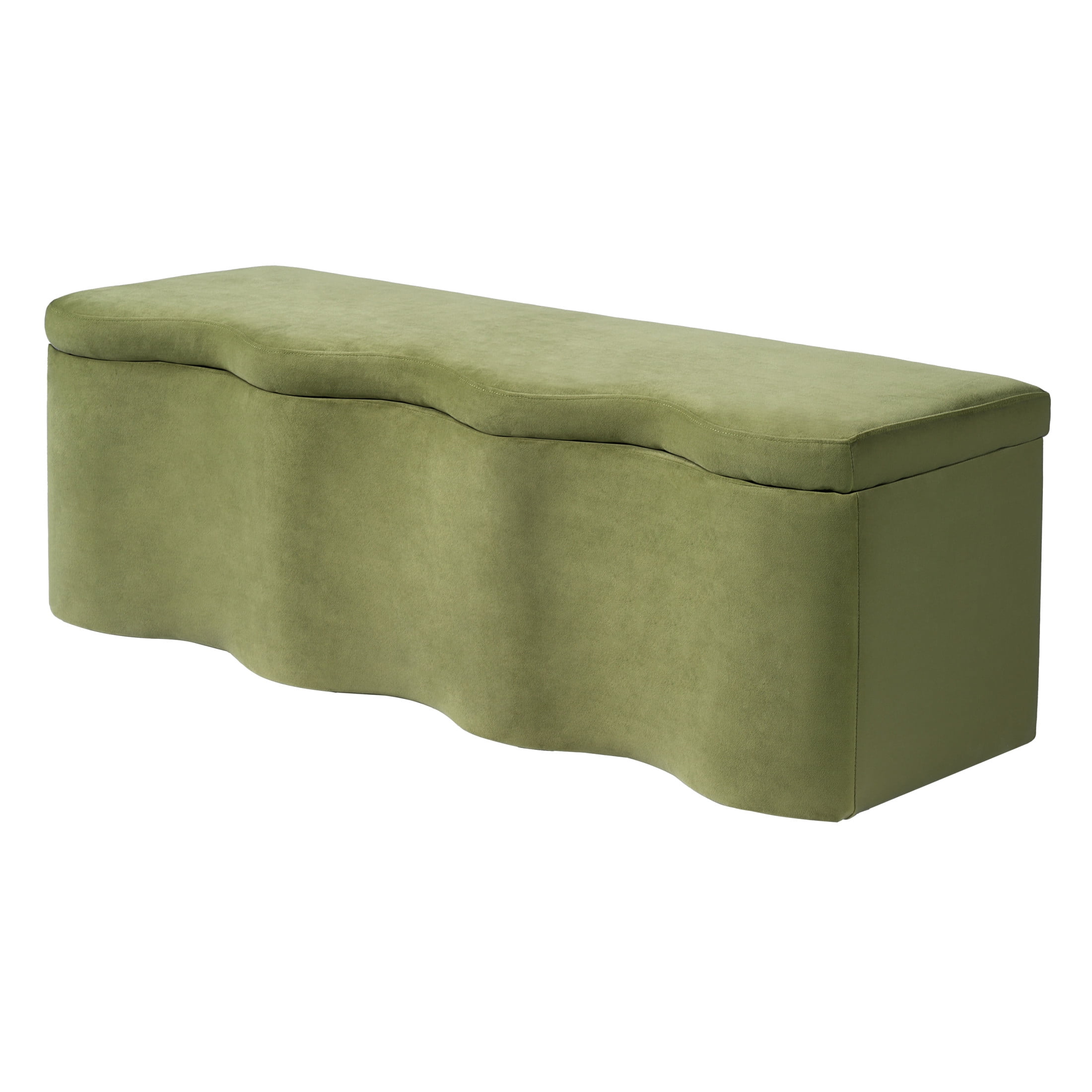 Christopher Knight Home 51.8" Wave Curved Storage Ottoman, Modern Velvet Bench, Olive Green