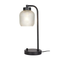 Kenroy Home Prismatic 17.75''  Desk Lamp Modern Task Light with Dome Glass Shade and  2-Prong Power Outlet in Base for Home, Office, or Bedroom, Black