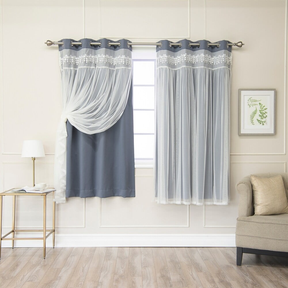 Quality Home Lace Overlay Thermal Insulated Solid Blackout Curtains (52