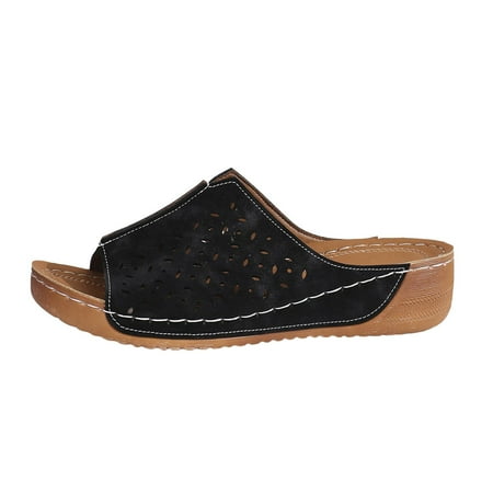 

ZAROYEAX Flat Sandals with Hollow Design Solid Color Women s Large Size Sandals