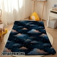 thumbnail image 5 of 1pc Vintage Starry Cloudscape Night Sky Artwork Flannel Throw Blanket - Soft Cozy All-Season, Deep Blue & Pink Clouds with Golden Stars, Digital Print for Sofa Bed Camping Travel Office, Cozy Blanket, 5 of 10