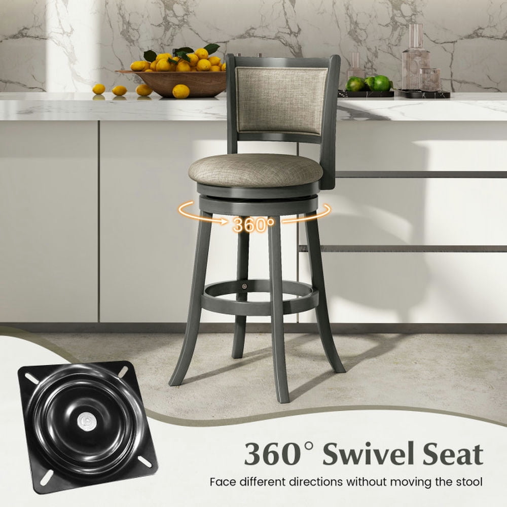 Demi Bonn Set of 2 Swivel Bar Stools with Soft-padded Back and Seat, Modern Kitchen Dining Chair, Gray-L
