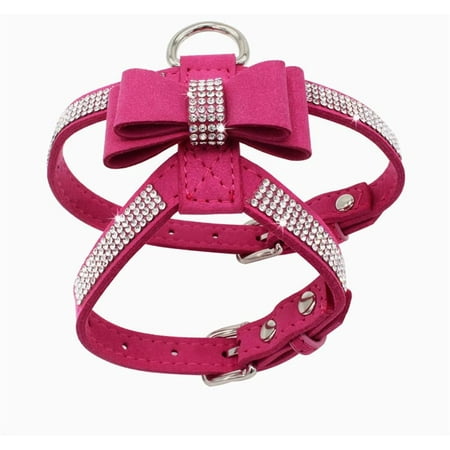 Bow Tie Dog Harness Rhinestone Crystal Soft Bling Sparkly Diamond Jewelry for Girls Pet Cat Puppy Female