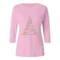 thumbnail image 4 of Fiaer Women Long Sleeve T Shirts Shine Christmas Tree 3/4 Sleeve Tshirts Fashion Crew Neck Comfort Baggy Relax Tops Pink S, 4 of 4