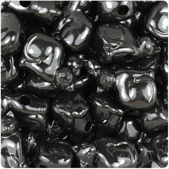 BeadTin Black Opaque 23mm Cat Pony Beads (24pcs)