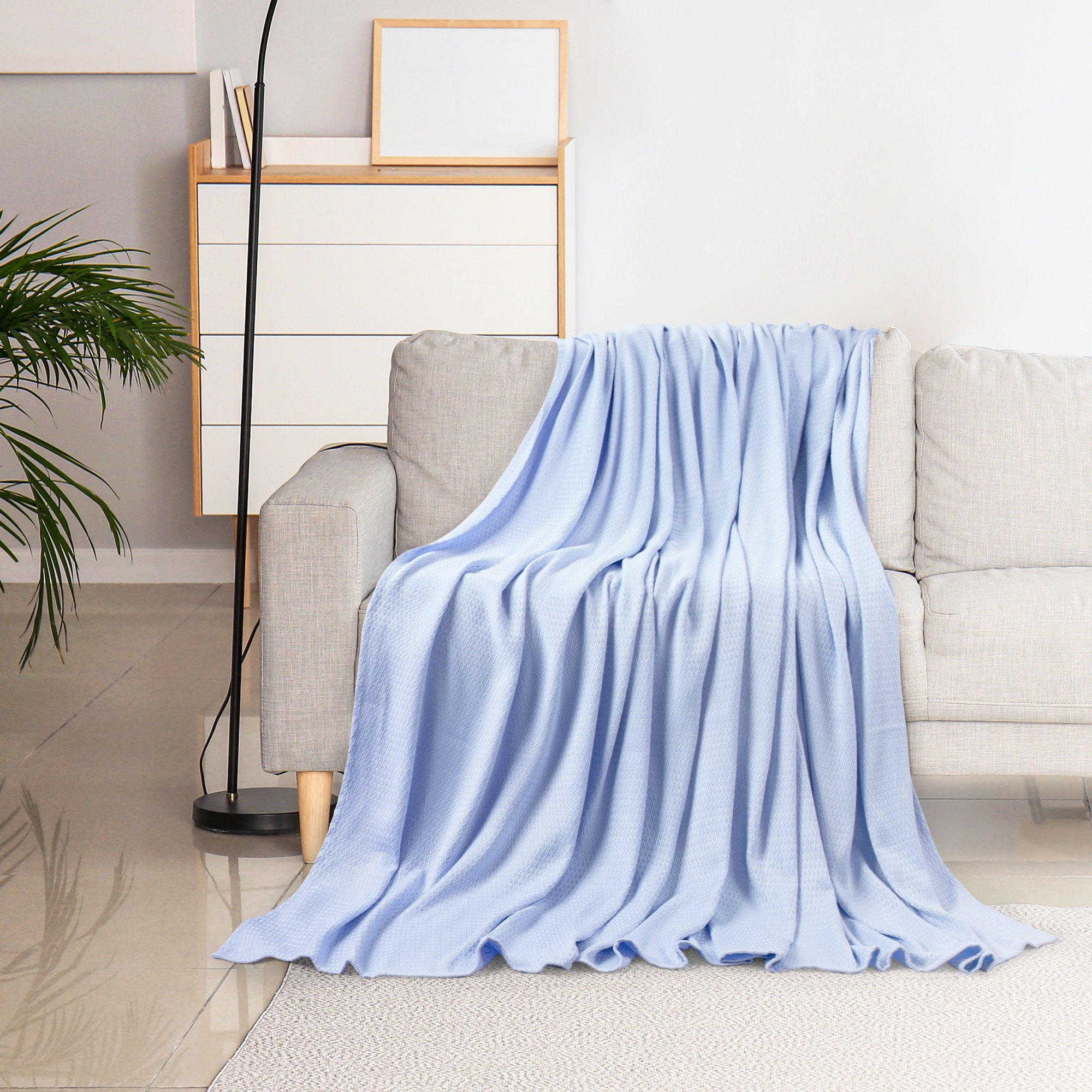 REGALWOVEN Bamboo Viscose Cooling Blanket All Seasons Breathable for Hot Sleepers for Bed, Sofa King Light Blue