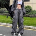 thumbnail image 2 of Streetwear Cargo Pants Women Casual Vintage Baggy Wide Leg Straight Trousers Jogger Big Pockets Oversize Overalls Sweatpants, 2 of 4