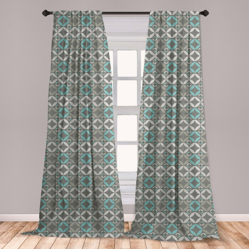 Grey and Blue Curtains 2 Panels Set, Retro Styled Abstract Overlapping