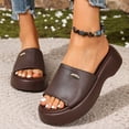 thumbnail image 2 of Rokment Women's Platform Chunky Backless Sandals 2026 Trendy Leather Chunky Wedge Mid Heels Slip on Slides Comfortable Casual Walking Slippers for Indoor Outdoor Brown Size 7.5, 2 of 8
