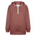 thumbnail image 4 of Women's Quarter Zip Hoodie, Soft Pullover Sweatshirt with Adjustable Hood, Long Sleeve Casual Streetwear for Everyday, Solid Color Comfortable Hooded Top for Women, Trendy Zip Up Design Brick Red, 4 of 7
