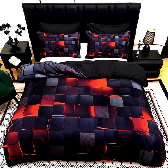 3PCS Cyberpunk Geometric Cube Duvet cover Set (1 Duvet cover 2 Pillowcases without Pillow covers),Perfect for creating a trendy e-sports bedroom or a modern, futuristic living space