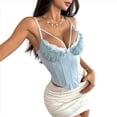 thumbnail image 1 of Corsé con Cuello en V, Tirantes Ajustables y Ribete de Encaje con Volantes para Mujer Top Corto Moldeador Azul M, 1 of 10