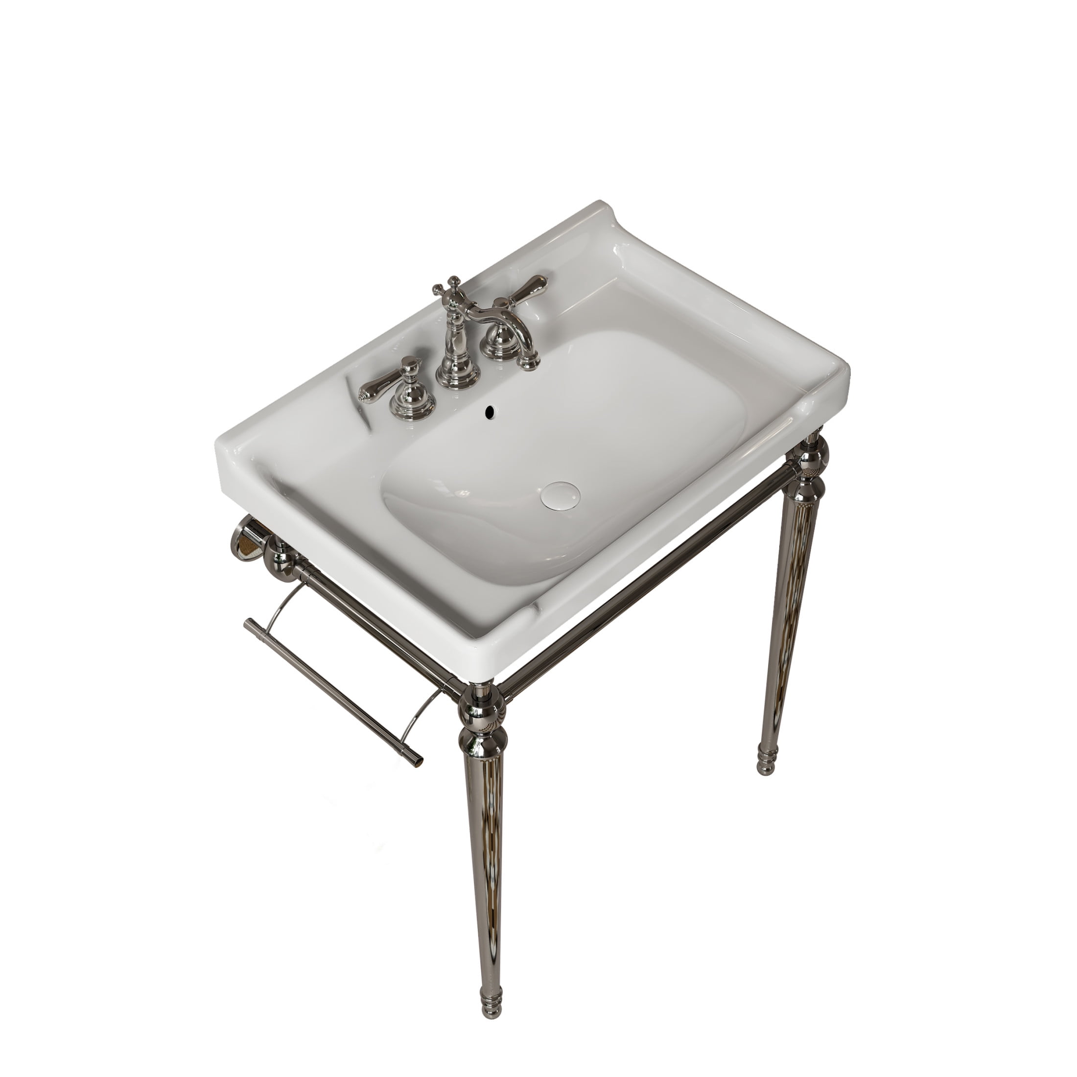 Noble House VICI 28" Bathroom Console Sink, Wall-Mounted Ceramic Basin Vanity with Stainless Steel Legs, White & Chrome