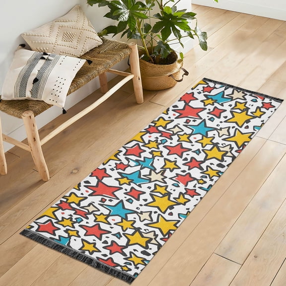 Yayeee Runner Rug for Bedroom 2'x6' Machine Washable Hallway Non Slip Mat, Colorful Stars