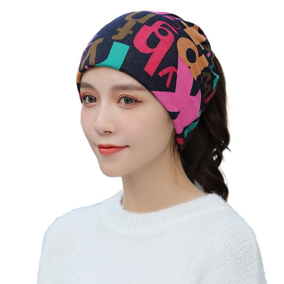 vnanda Letter Pattern Hat Unisex Fall Winter Hat Colorful Letter Print Elastic Adjustable Head Circumference Hop Style Windproof with Ponytail Hole