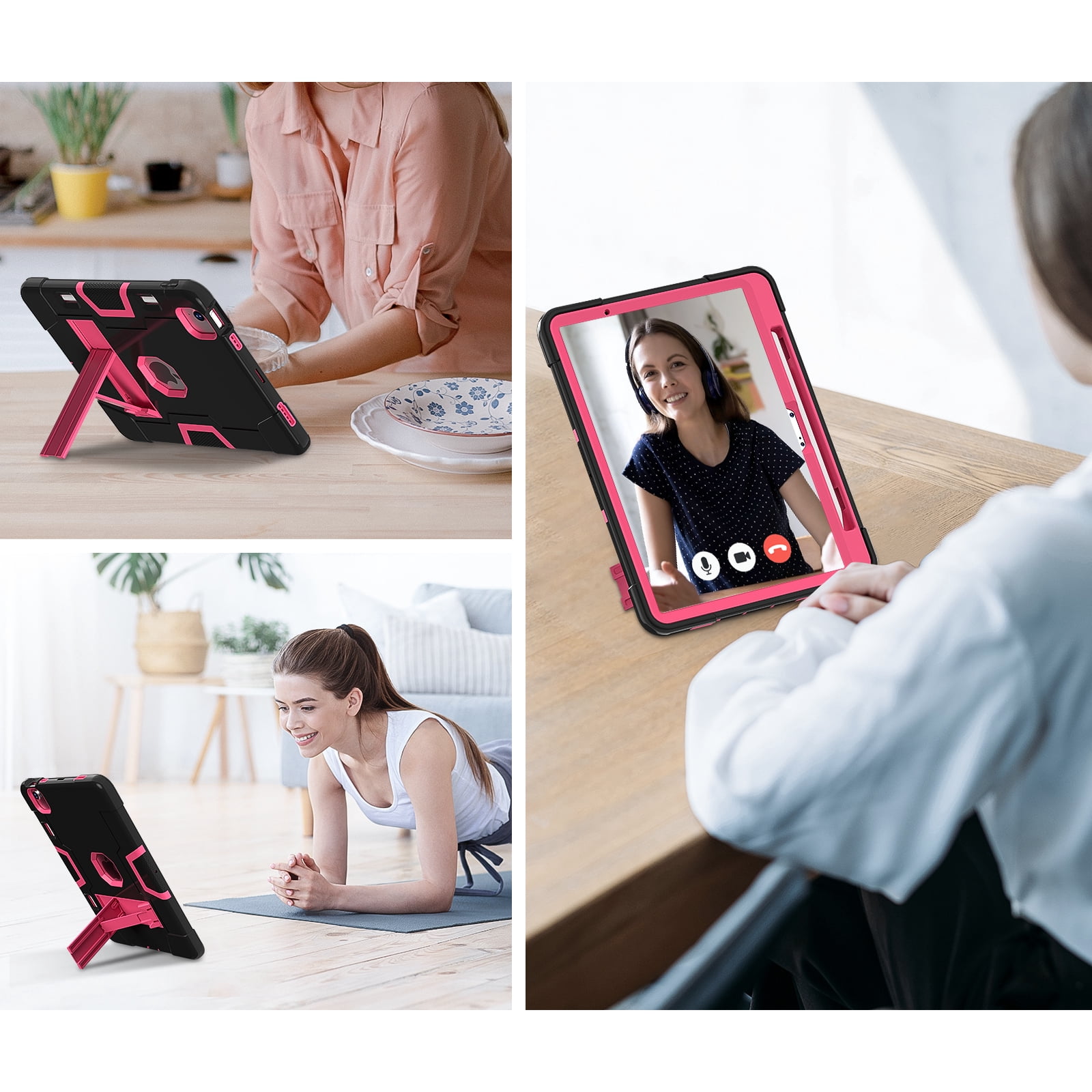 ELEHOLD for iPad Air 11 Inch Case 2024 Release, iPad Air 11 (M2) Case with Pencil Holder and Kickstand, Heavy Duty Shockproof Protective Cover,Black+Rose