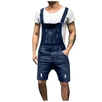 cllios Bib Overall Shorts for Men Casual Fashion Solid Breast Pocket Denim Ripped Shorts Straight Type Overalls
