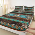 thumbnail image 4 of jejeloiu Southwestern Geometric Bed Sheets,Cowhide Pattern Full Size Sheets For Boys,Turquoise Brown,4 Pieces,1 Flat Sheet, 1 Fitted Sheet and 2 Pillowcases, 4 of 6