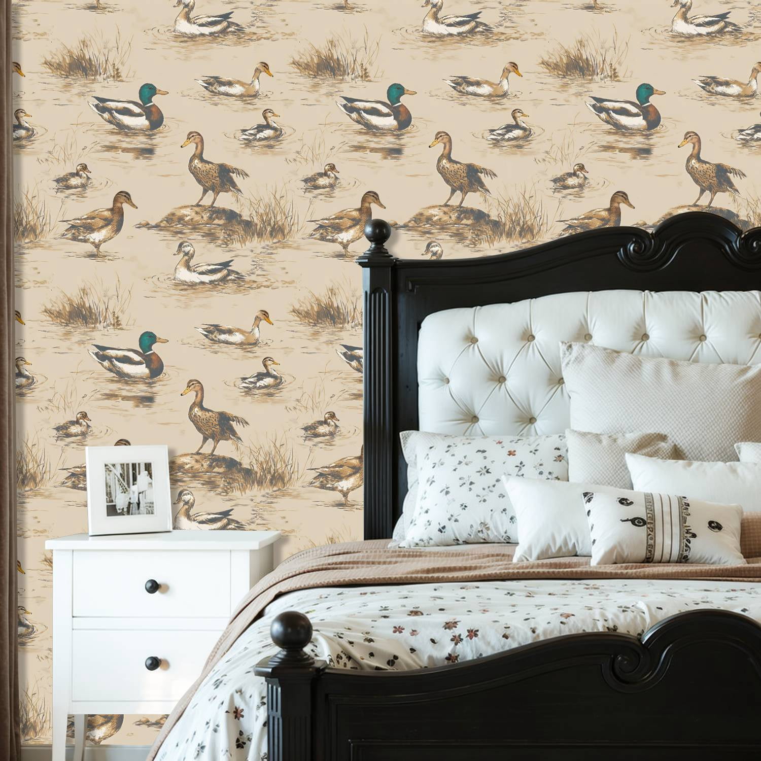 Peel and Stick Wallpaper Vintage Ducks Swimming Wading Pond Wall Mural 23.6in x 9.8ft Self Adhesive Removable Wall Paper Renter Friendly Wallpaper for Nursery Bedroom Cabinets