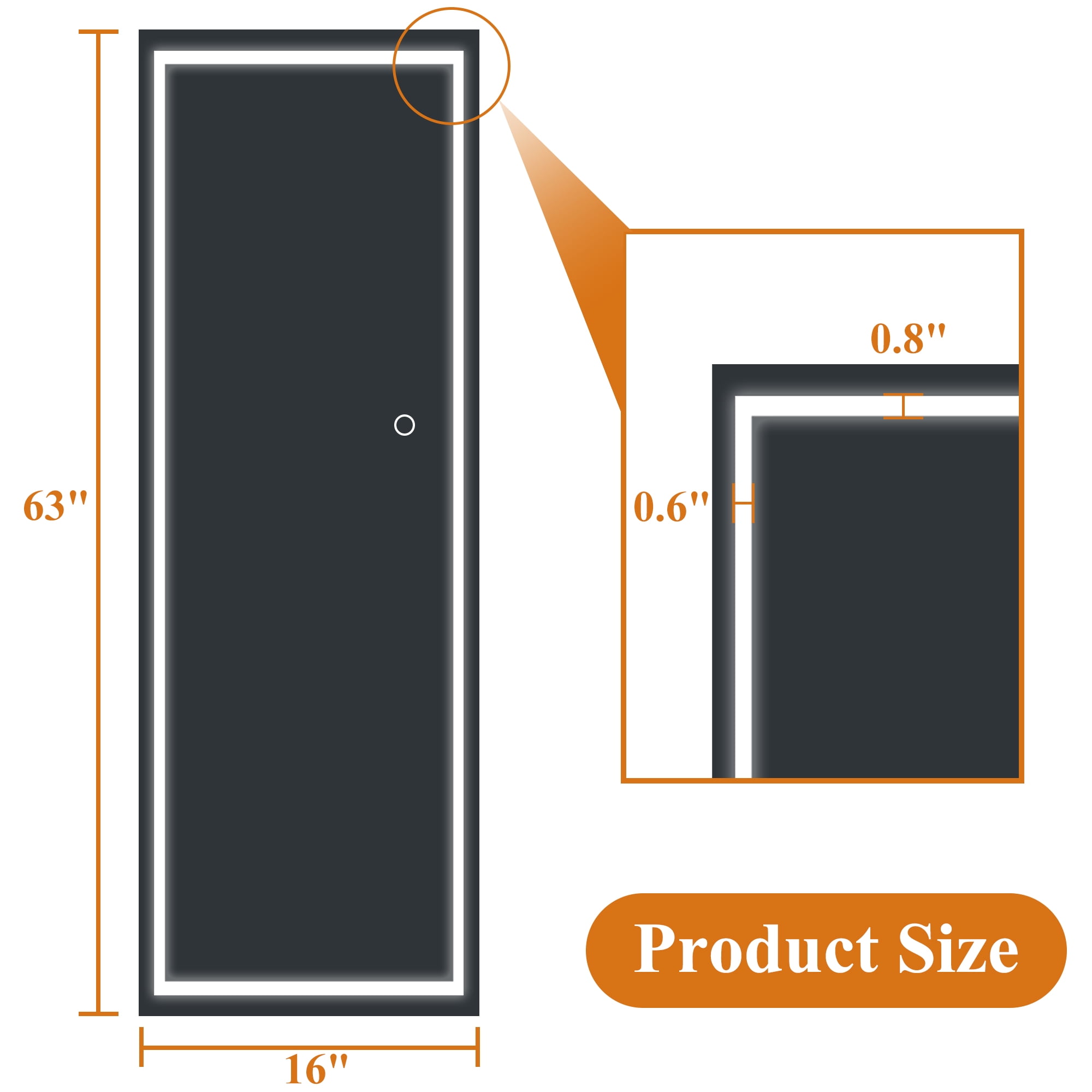 63"x16" LED Floor Mirror Aluminum Alloy Frame Right Angle Full Length Mirror with Bracket,Slive