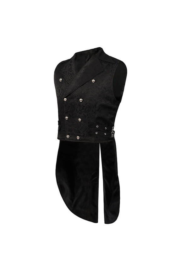 Mens Suit Vest, Casual Steampunk Double Breasted Gothic Waistcoat Vintage Medieval Renaissance Jackets Wedding Vests Black M