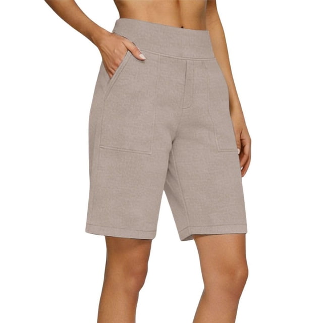 FAIWAD Short en Lin pour Femmes Taille Haute Longueur Genou Short d'Été Décontracté Jambe Droite à Enfiler