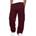 thumbnail image 2 of Hsovts Mens Cargo Sweatpants Plus Size Baggy Jogger Sweatpants Drawstring Open Leg Big and Tall Workout Pants with Pockets Wine 3xL, 2 of 8