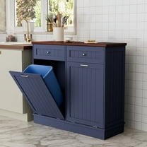 GETYES Double Tilt Out Trash Cabinet, Wooden Free Standing Recycling Bin, 20 Gallon