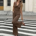 thumbnail image 5 of PWPSG Women Casual Jumpsuit Cowl Neck Halter Sleeveless Ruched Bust High Waist Wide Leg Trousers Brown S, 5 of 9