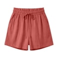 thumbnail image 6 of Womens Summer Elastic Waist Drawstring Shorts Ruffle Waist High Waisted Wide Leg Casual Beach Shorts with Pockets Watermelon Red, 6 of 8