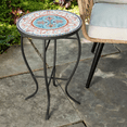 thumbnail image 2 of Outdoor Side Table-Patio End Table-14'' Round Accent Table Mosaic Glass Metal Side Table Garden Balcony Indoor Coffee Table, 2 of 9