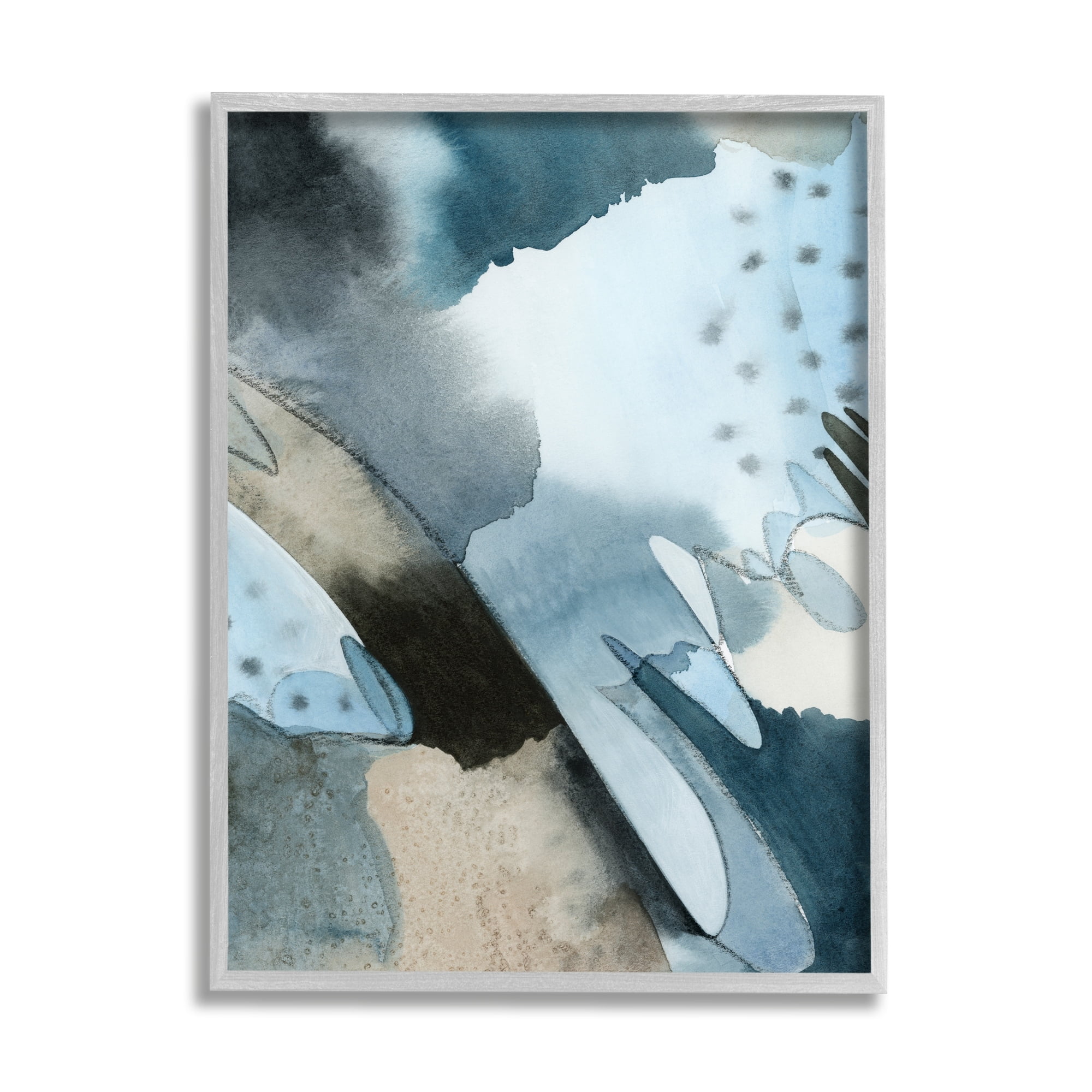 Stupell Industries Layered Scribble Shapes Abstract Blue Accent Forms Painting Gray Framed Art Print Wall Art, Design by Grace Popp