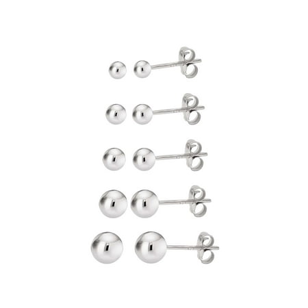 Ball Stud Earrings Silver Sterling Polished Round Ball Five Pair Sets for Women