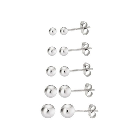 Silver Bell Earrings - Ball Stud Earrings Silver Sterling Polished Round Ball Five Pair Sets for Women Hypoallergenic