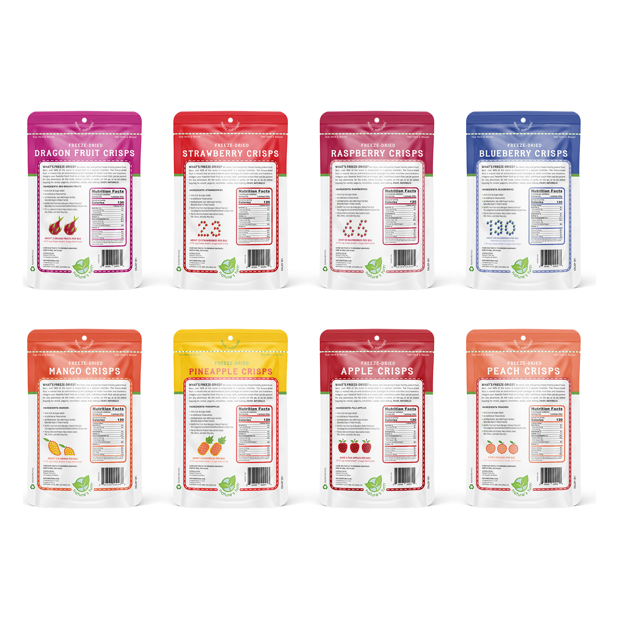 Nature’s Turn Freeze-Dried Superfruit Crisps Variety Pack, No Added Sugar, Healthy Natural Fruit Crisp Snack for School Lunch, 16 Pack (0.53 oz Each)