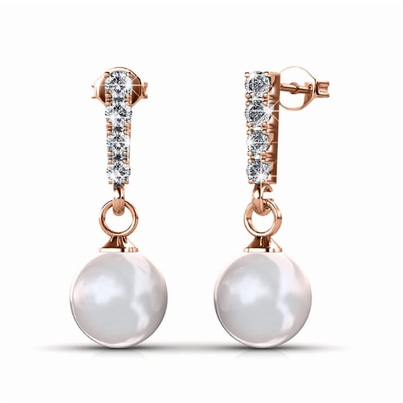 Cate & Chloe Gabrielle 18k Rose Gold Plated Pearl Drop Earrings with Swarovski Crystals for Women