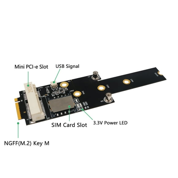Koszal Mini PCI-E to NGFF M.2 Clé M A/E Adaptateur Convertisseur Carte avec Slot SIM Puissance LED