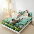thumbnail image 4 of Castle Fairy Cartoon Panda 3pcs Twin Sheet Sets,Floral Animal Twin Fitted Sheet,Kawaii Wildlife Breathable Flat Sheet,Super Cozy Cute Room Decor, 4 of 7