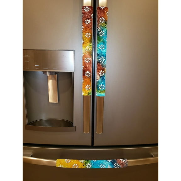 Batik Tie Dye Refrigerator Oven Dishwasher Handle Covers by Penny's Needful Things (15 Inch) (Set of 2) (Orange Teal Green Floral)
