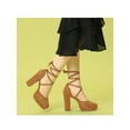 thumbnail image 6 of BLISSFUL STEP Women's Pumps Block Heels Platform Strappy Lace up Pumps Brown 11, 6 of 8