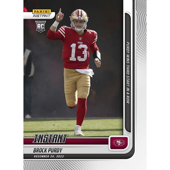 NFL San Francisco 49ers 2022 Instant Weekly Football Brock Purdy Trading Card #162 (Rookie Card, Purdy Wins Third Straight Start in a Row!) (Panini)