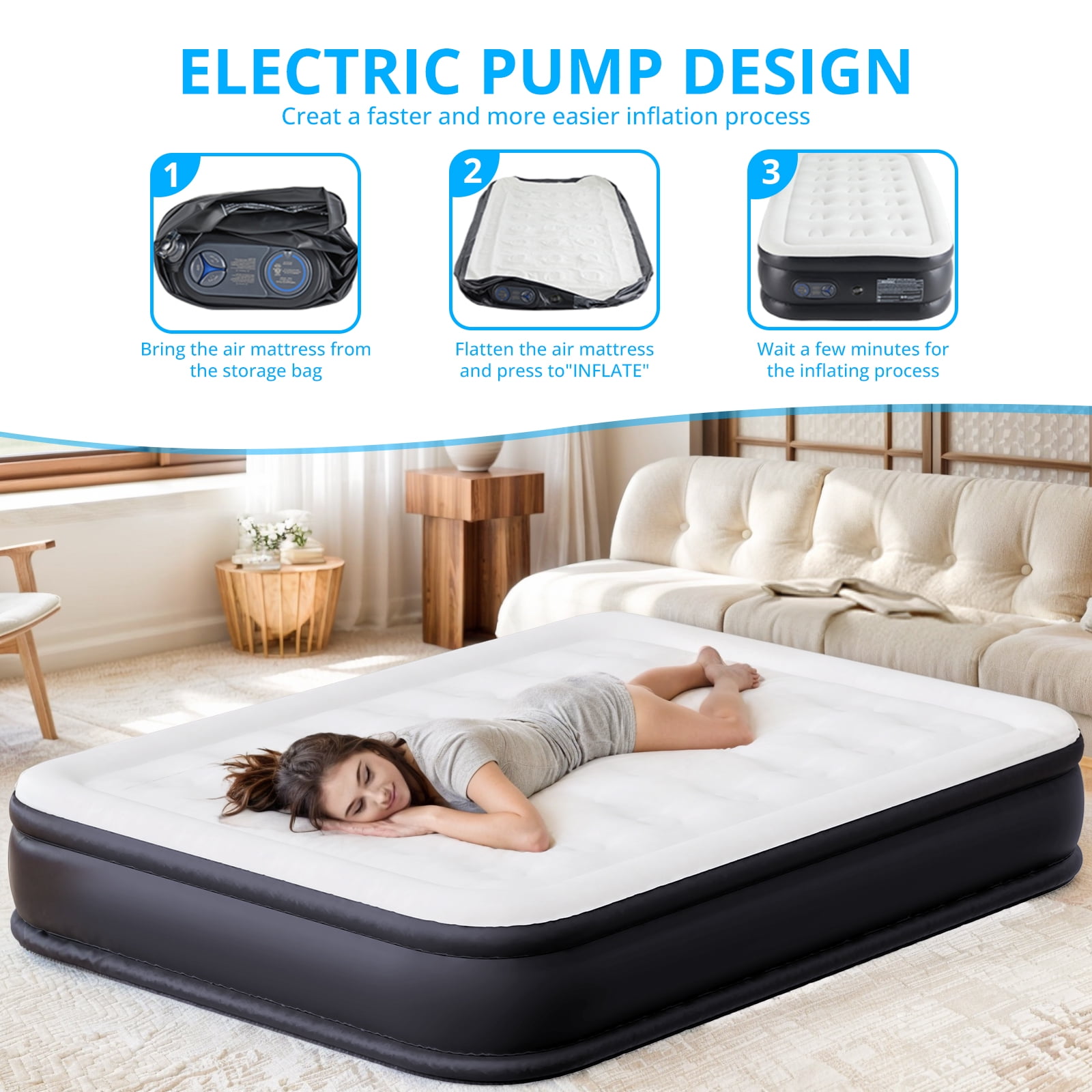 Bigleap Air Mattress Queen with Built in Pump, 18-Inch Raised Inflatable Blow up Camping Bed