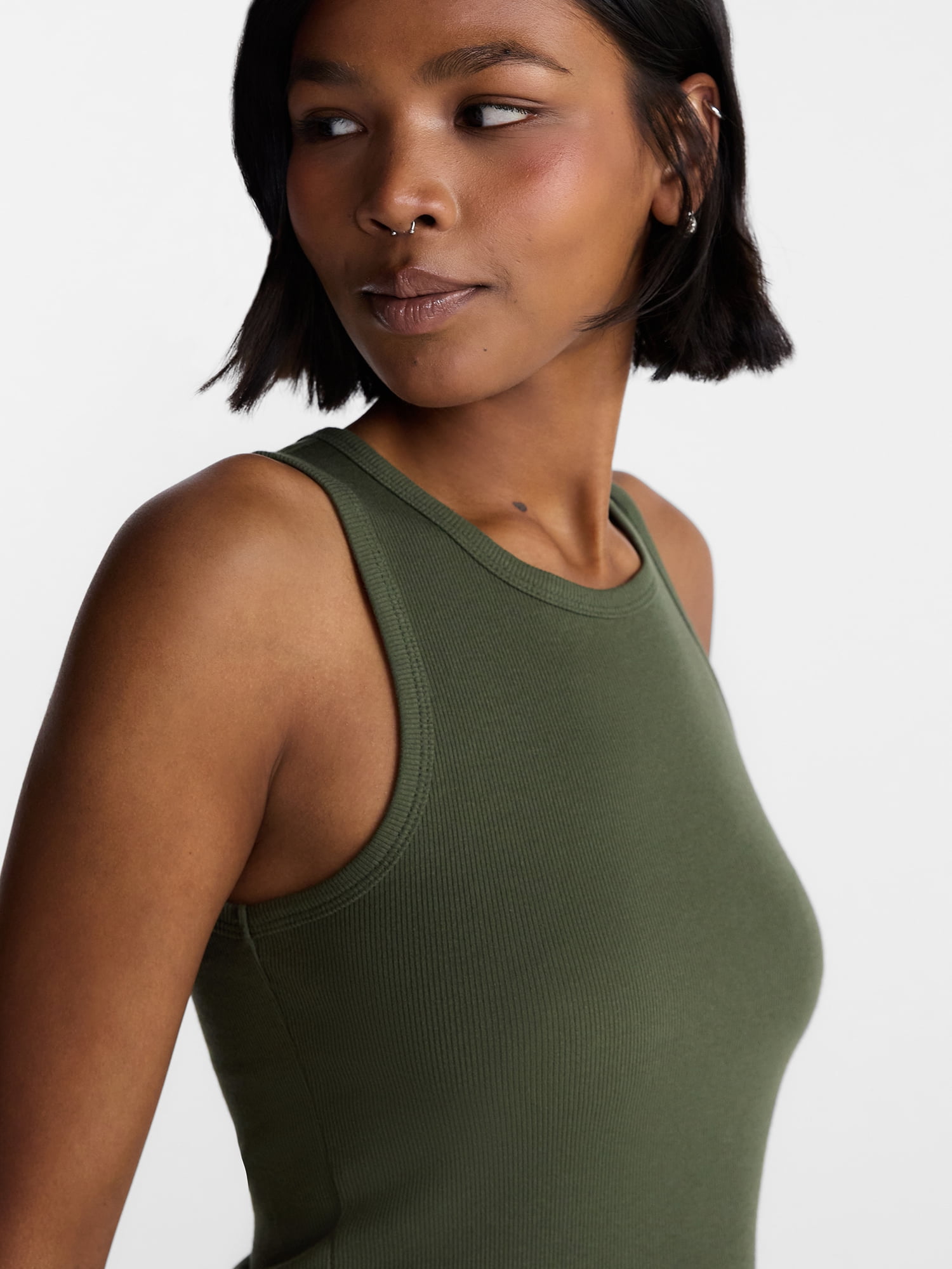 No Boundaries Ribbed High Neck Tank Top, Women's XXS-XXL