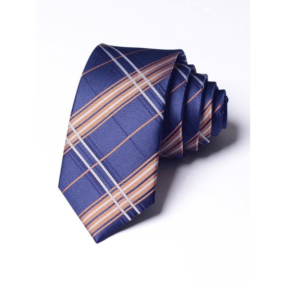 Yongchuantie 2.36" High-quality Men's Skinny Necktie Blue Brown White Checkered Pattern Business Banquet 6CM Slim Tie