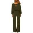 thumbnail image 4 of Womens Dressy Jumpsuits Long Sleeve Belted Wide Leg Pants Romper Jumpsuit Wedding Guest Outfits Army Green S, 4 of 9