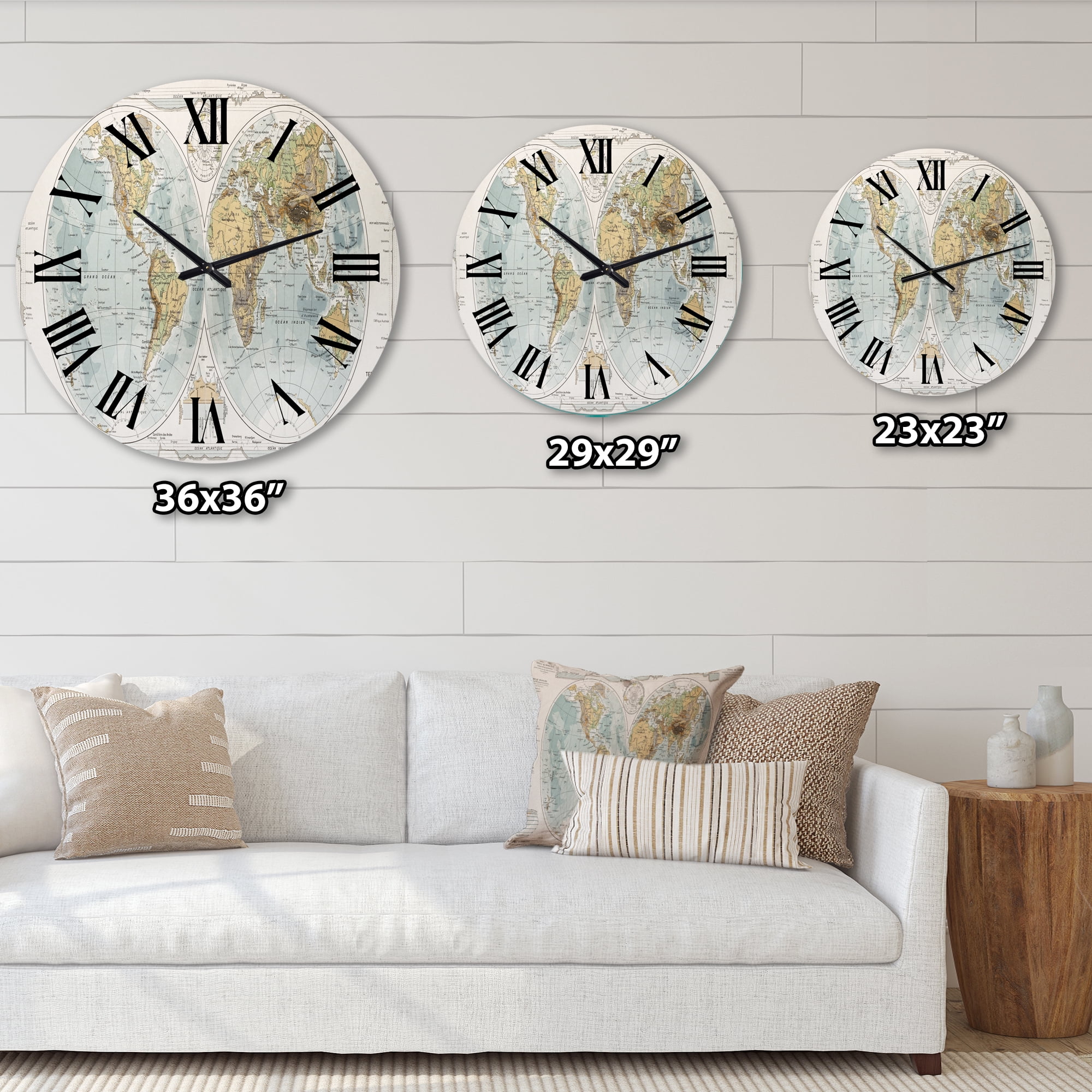 Designart 'Ancient Map Of The World Ii' Rustic Wall Clock