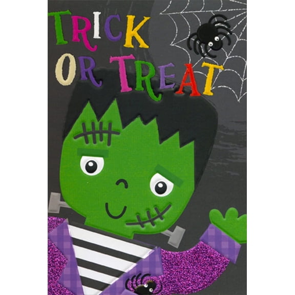 Pictura Cute Frankenstein with Purple Jacket Juvenile Halloween Card for Kid : Kids : Children